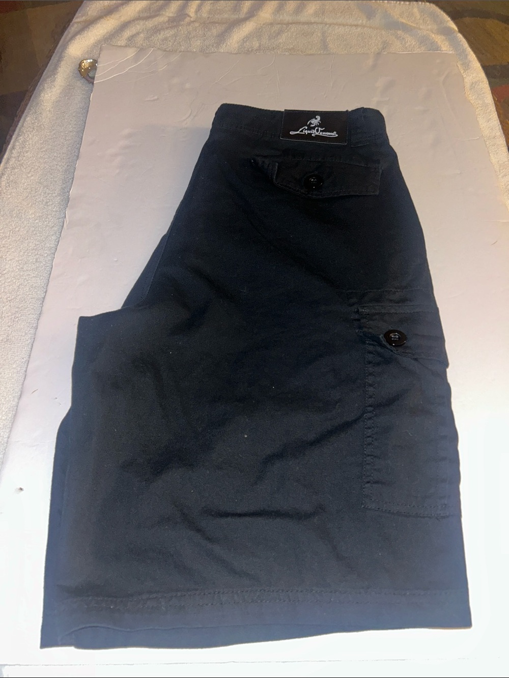 Men's Black Cargo Shorts with Button-Flap Pockets